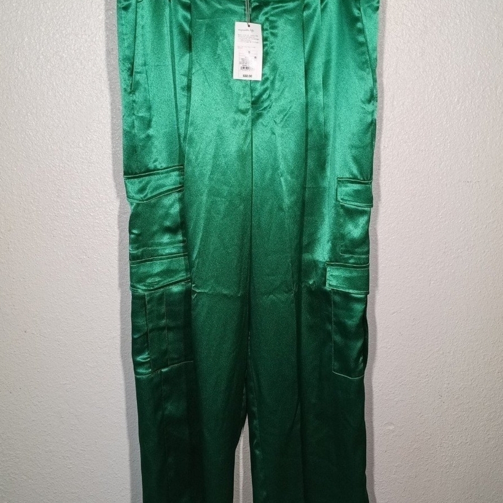 Chic Satin Emerald Trousers